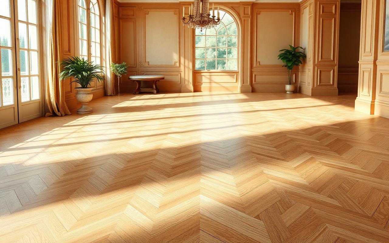Luxusní dřevěná parketová podlaha v elegantním interiéru
